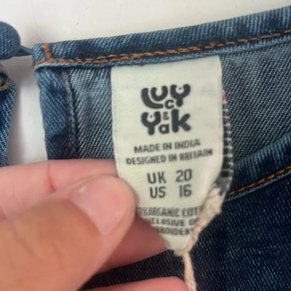 Lucy & Yak Maeve Midi Denim Dress with Myrtle Embroidery Long sleeves NWT Sz 16 - Picture 10 of 11